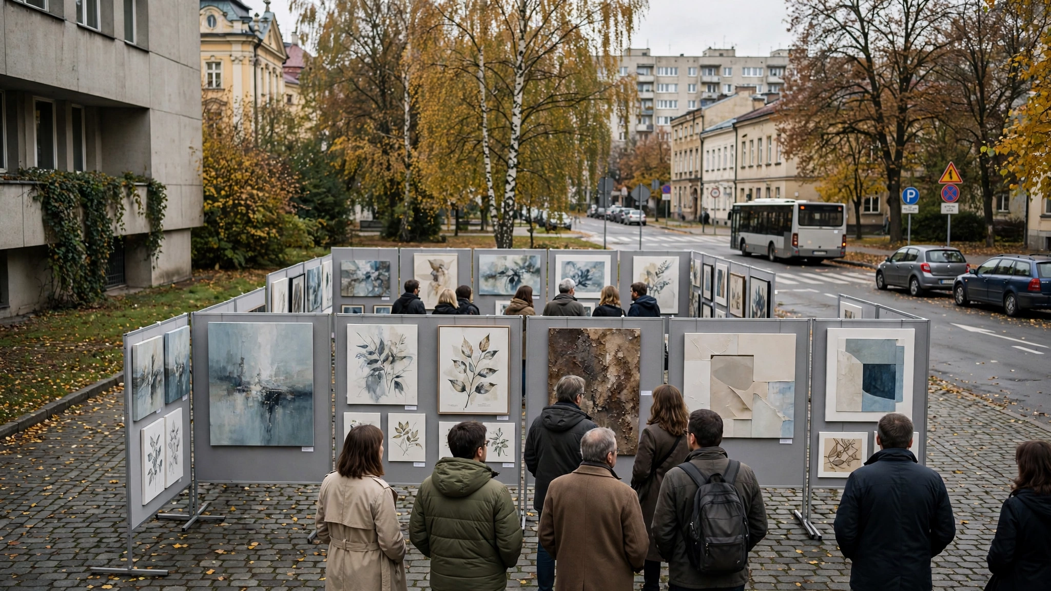 Odwiedzający oglądają prace artystów podczas targów Art Białystok na Politechnice Białostockiej