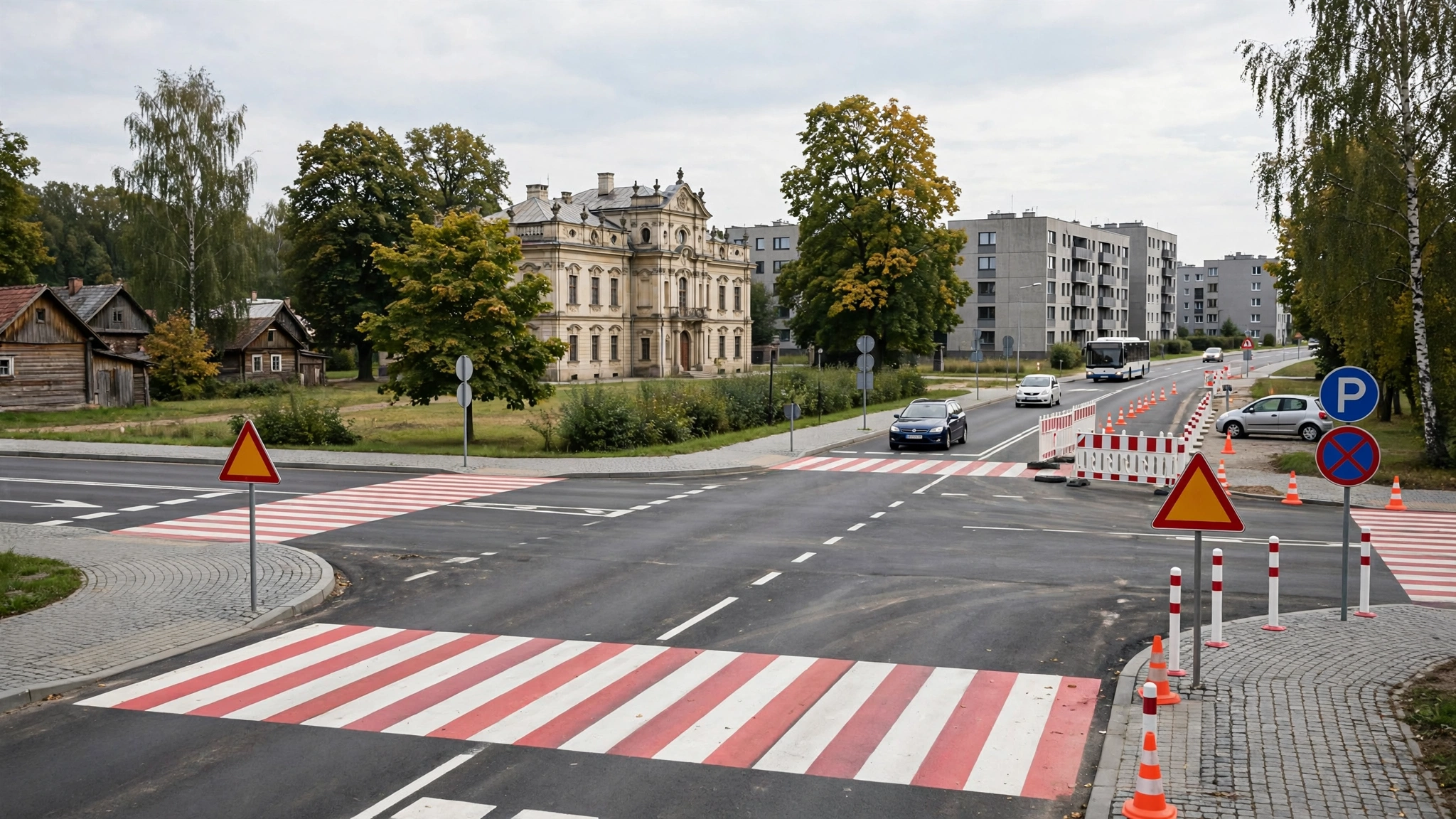 Wyremontowana droga wojewódzka nr 674 ze skrzyżowaniem w rejonie Krynek