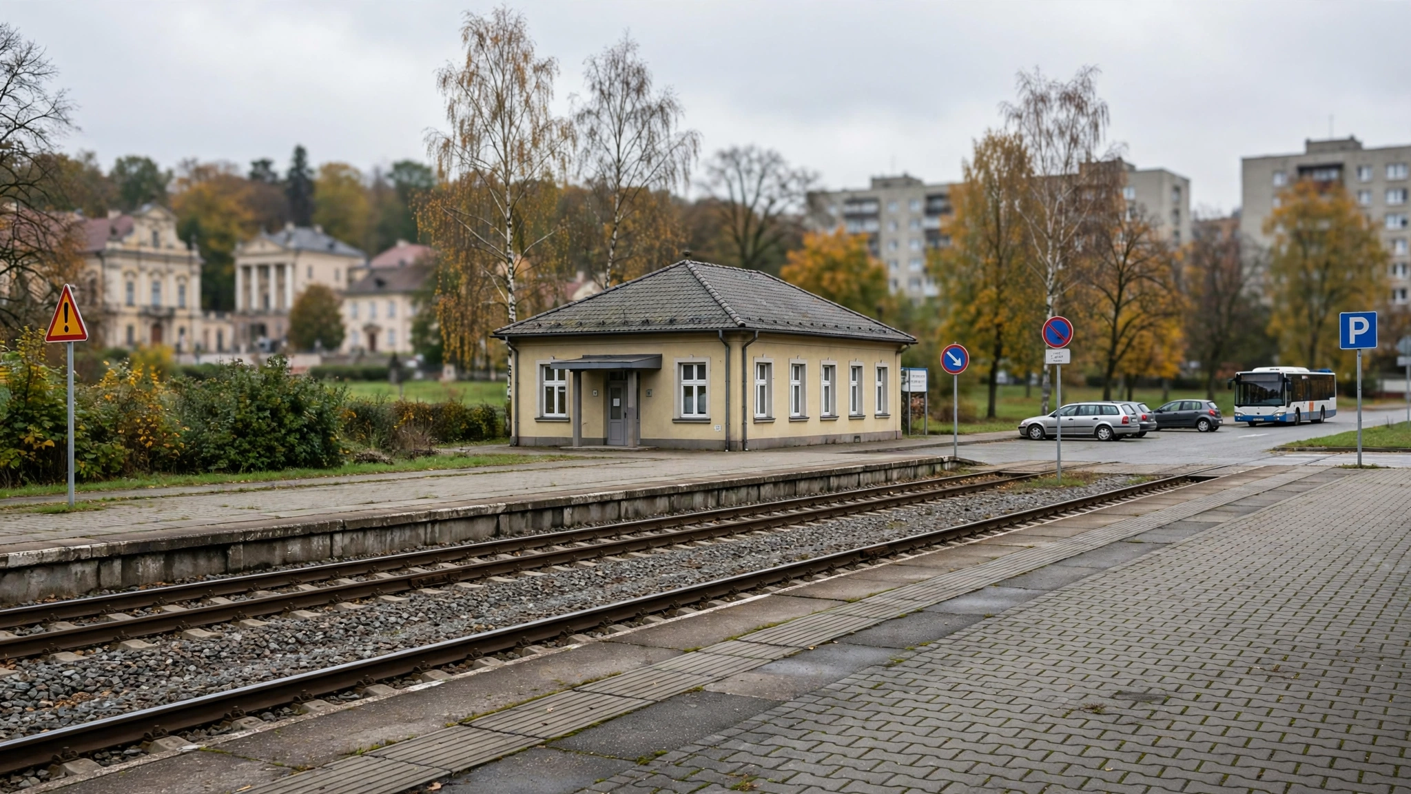 Budynek dworca PKP w Grajewie, widok od strony peronów