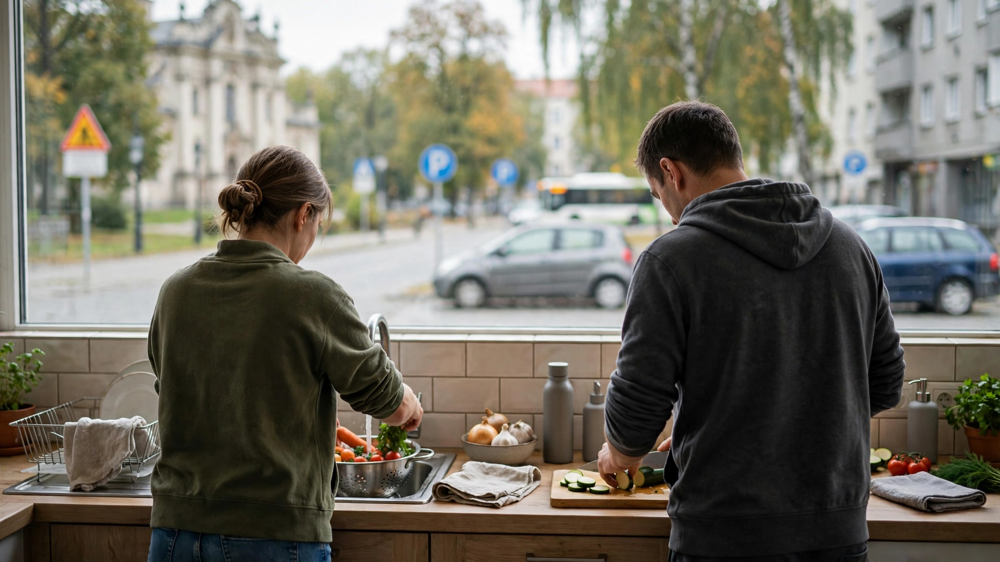 Kobieta i mężczyzna wspólnie wykonują prace domowe w kuchni