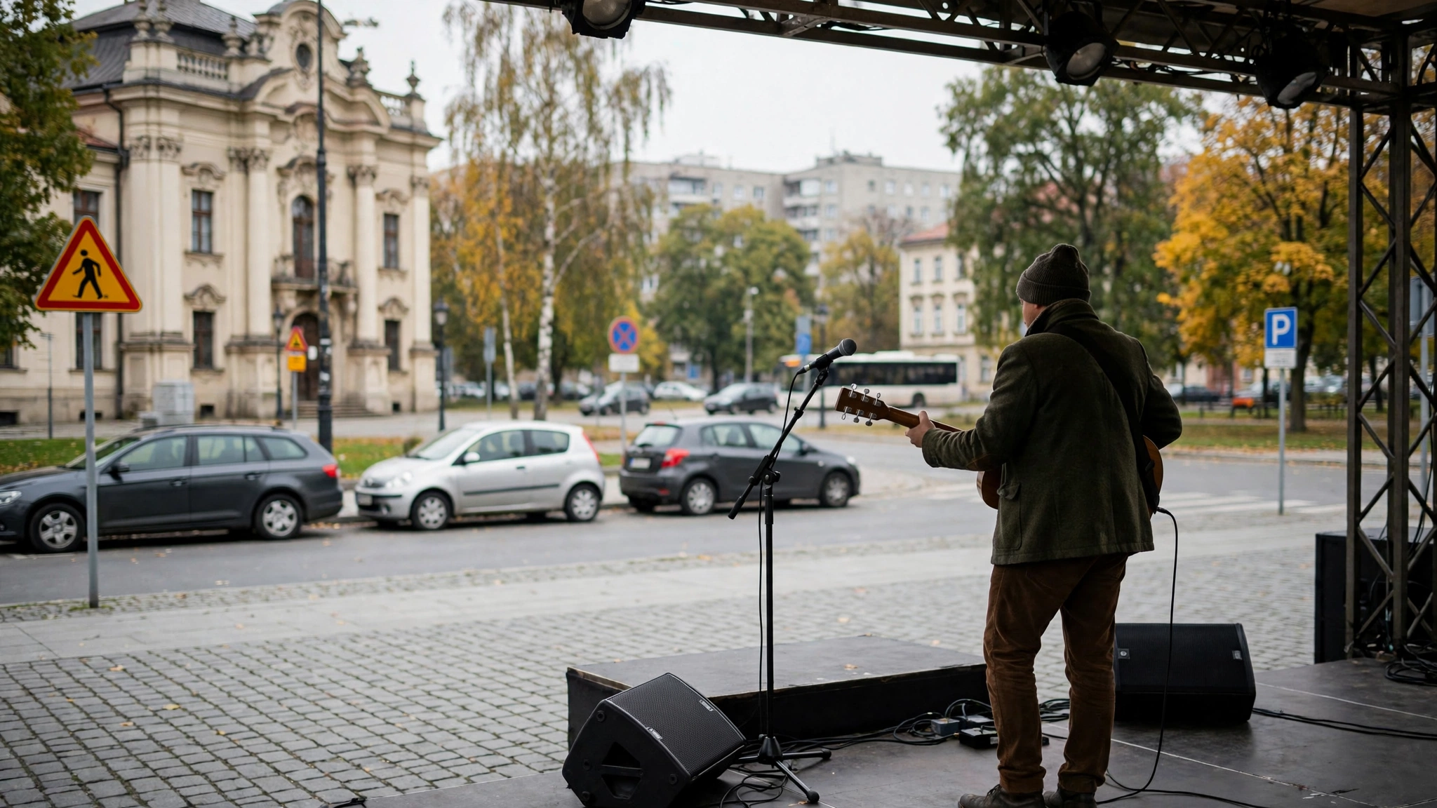 Skubas na scenie podczas koncertu z gitarą akustyczną