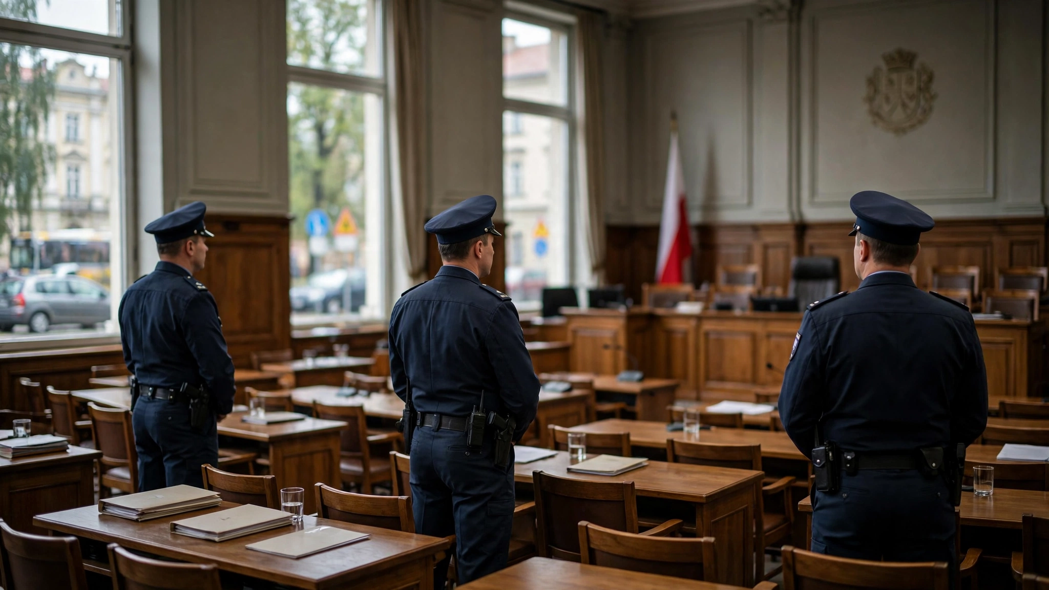 Umundurowani strażnicy miejscy na sali obrad Rady Miasta Białystok