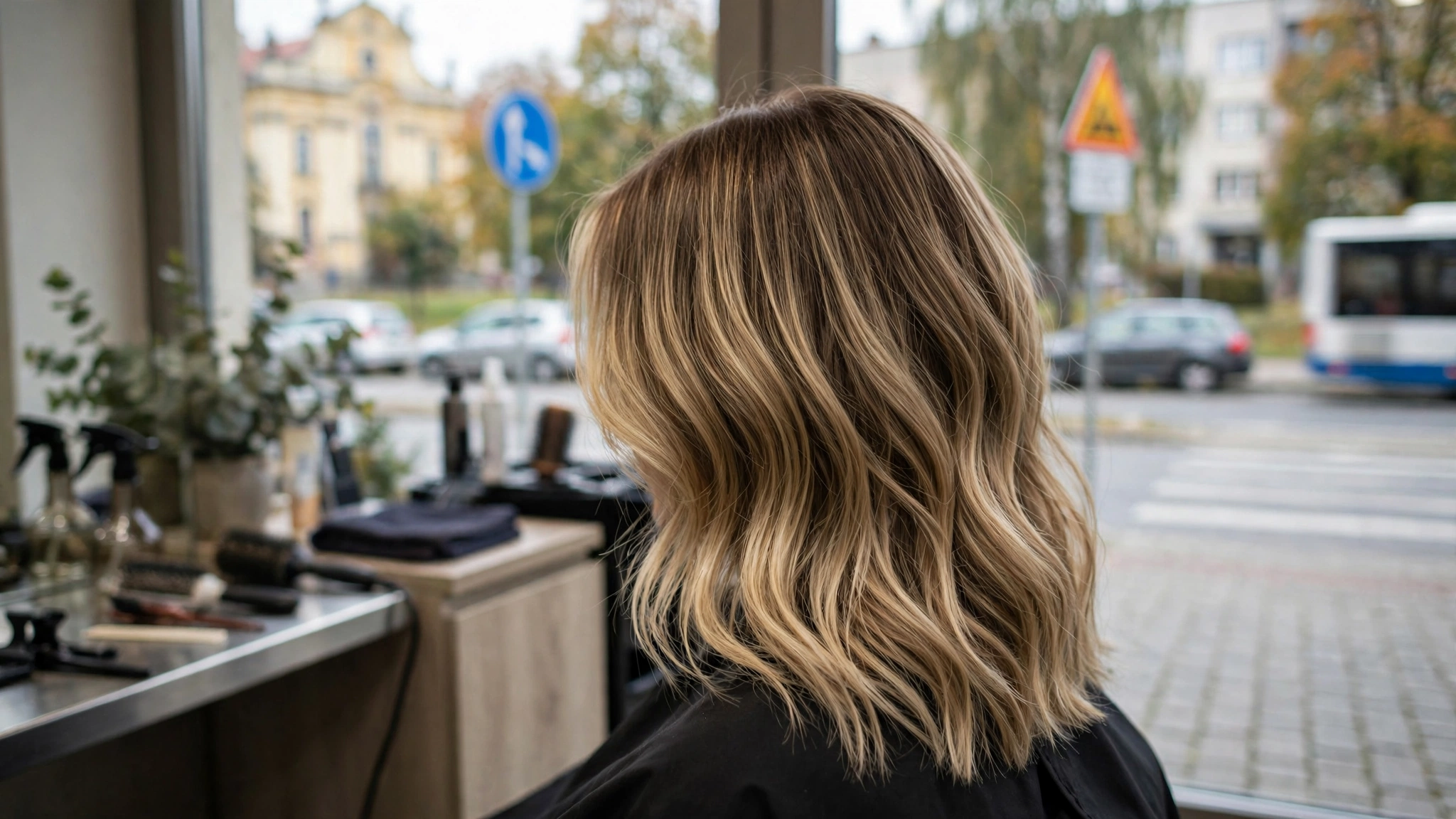 Włosy farbowane na blond metodą balayage w salonie fryzjerskim